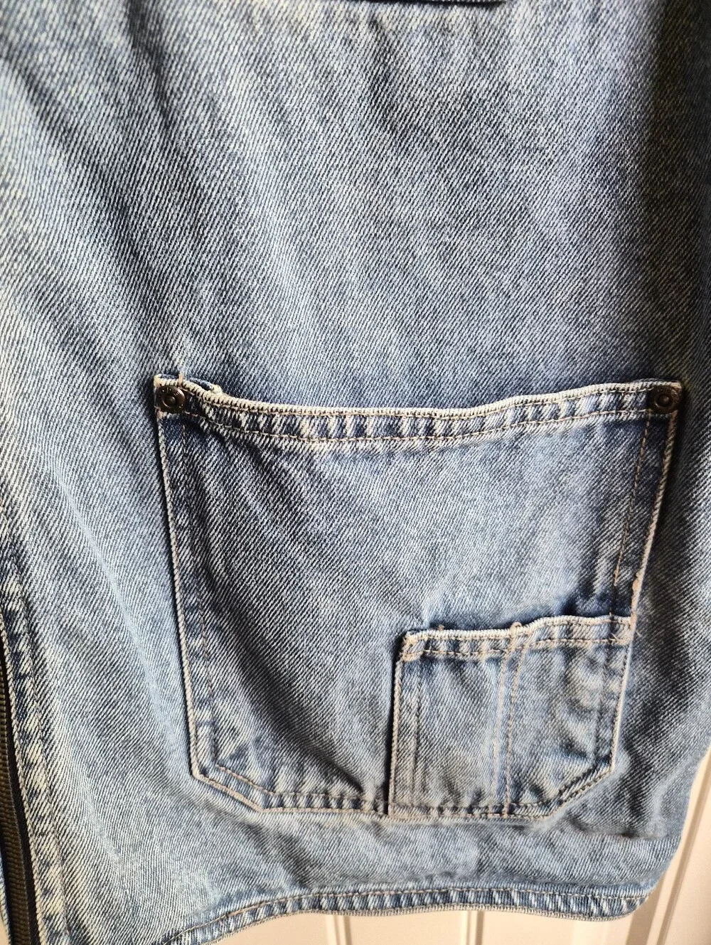 Vintage CZ Basics Mens Vest Blue Denim 90s Front Pocket Biker Grunge 2 Pac Boho